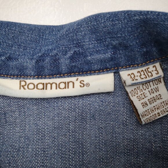 Roaman's Ladies Size 14W Medium Wash Button Closure Jean Jacket - Picture 3 of 12